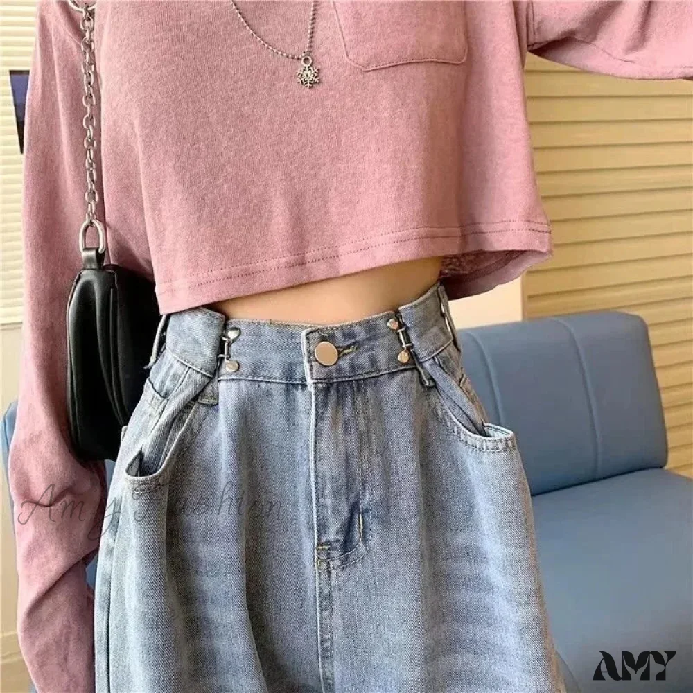 Amy Fashion - High Quality Vintage Blue Wide-Leg Straight Fashion Jean