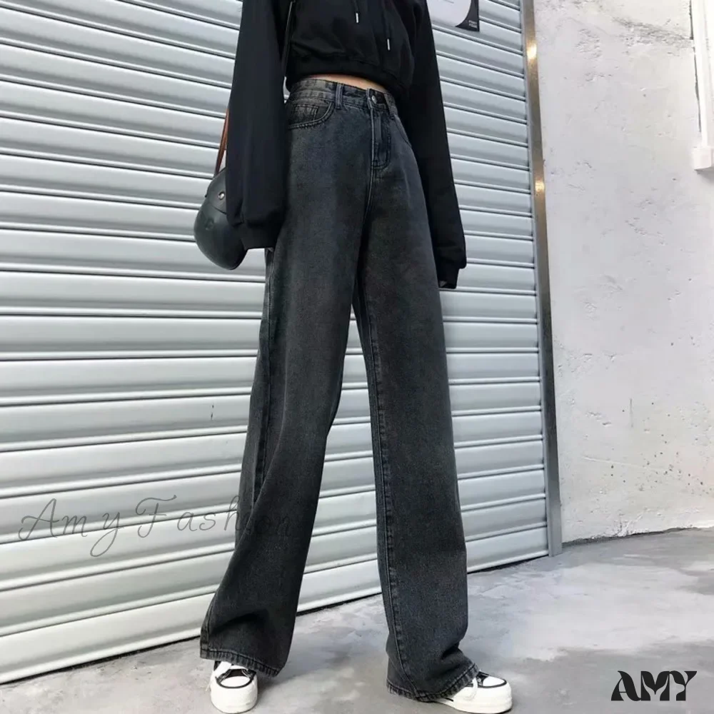 Amy Fashion - High Quality Vintage Blue Wide-Leg Straight Fashion Jean