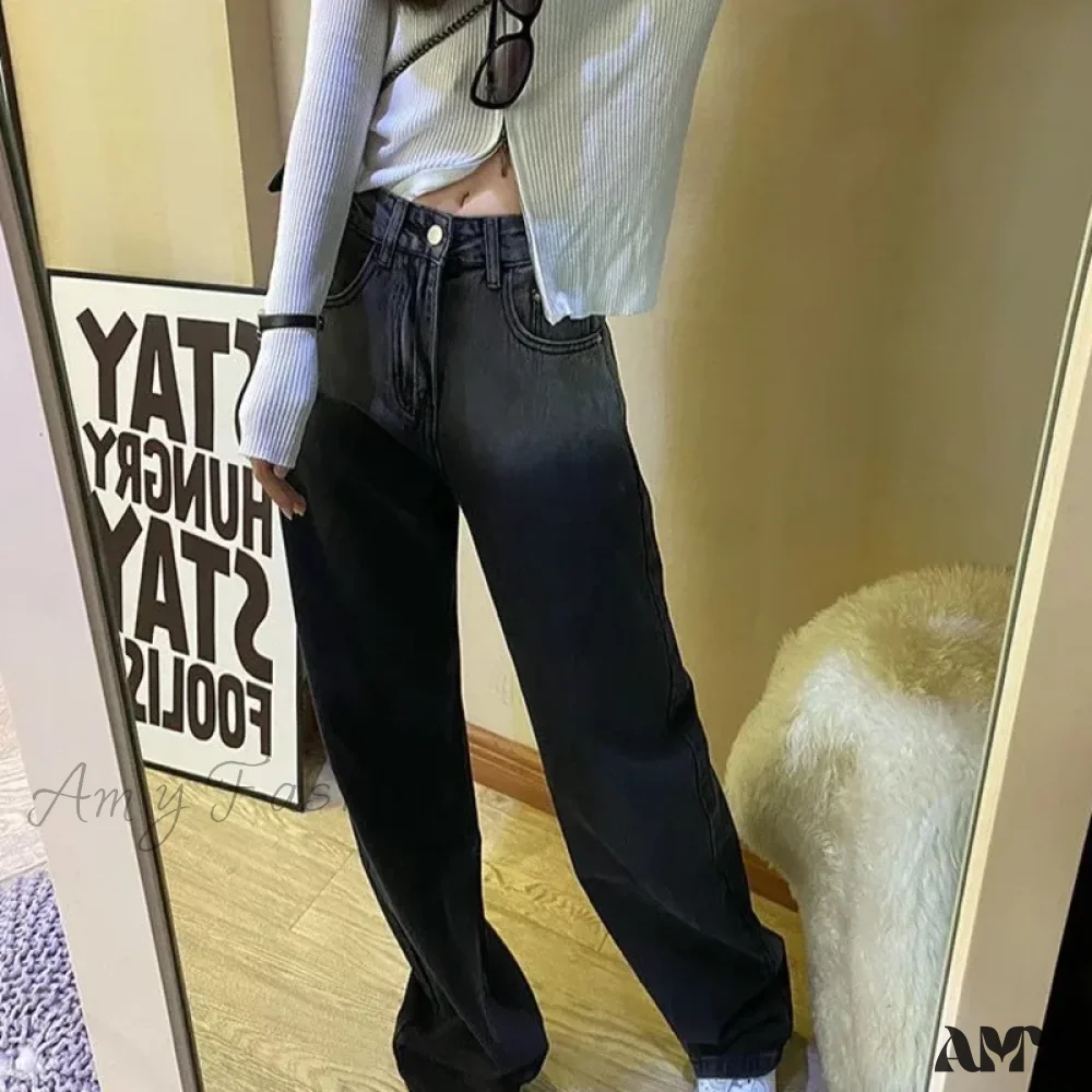 Amy Fashion - High Quality Vintage Blue Wide-Leg Straight Fashion Jean