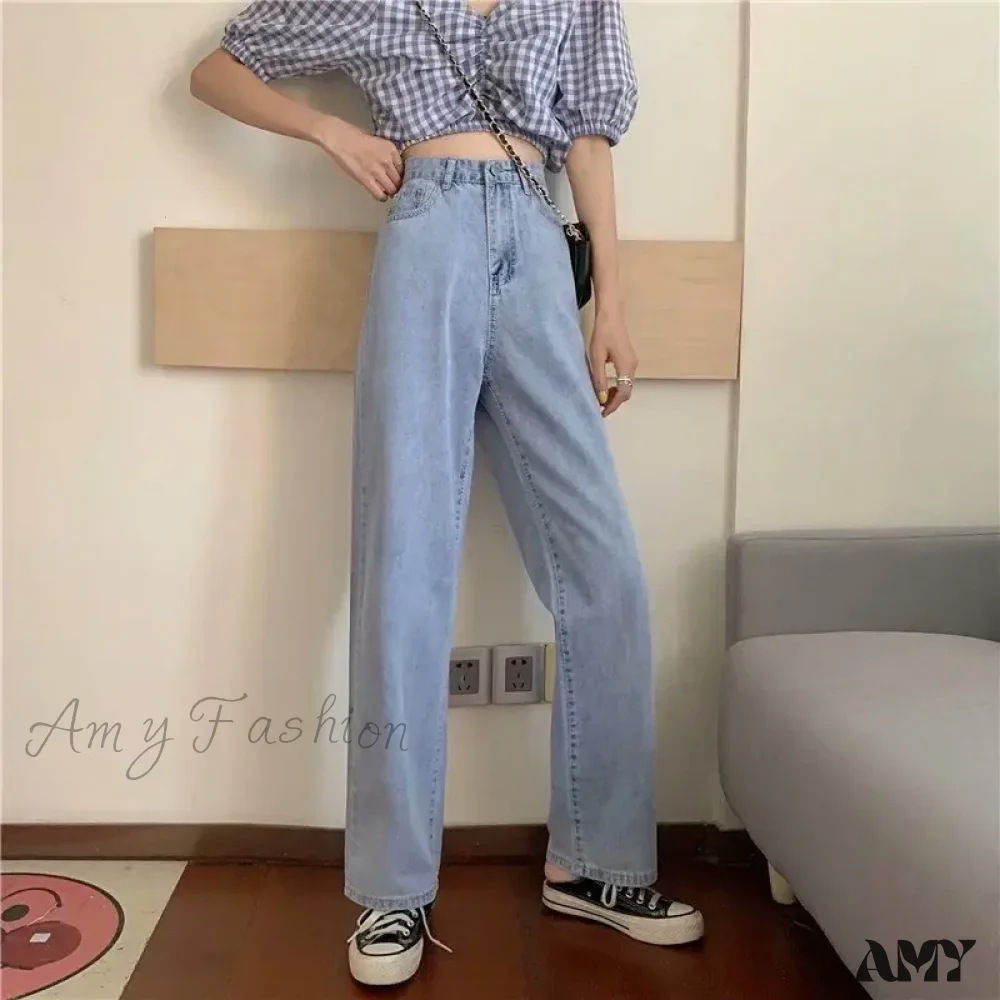 Amy Fashion - High Quality Vintage Blue Wide-Leg Straight Fashion Jean