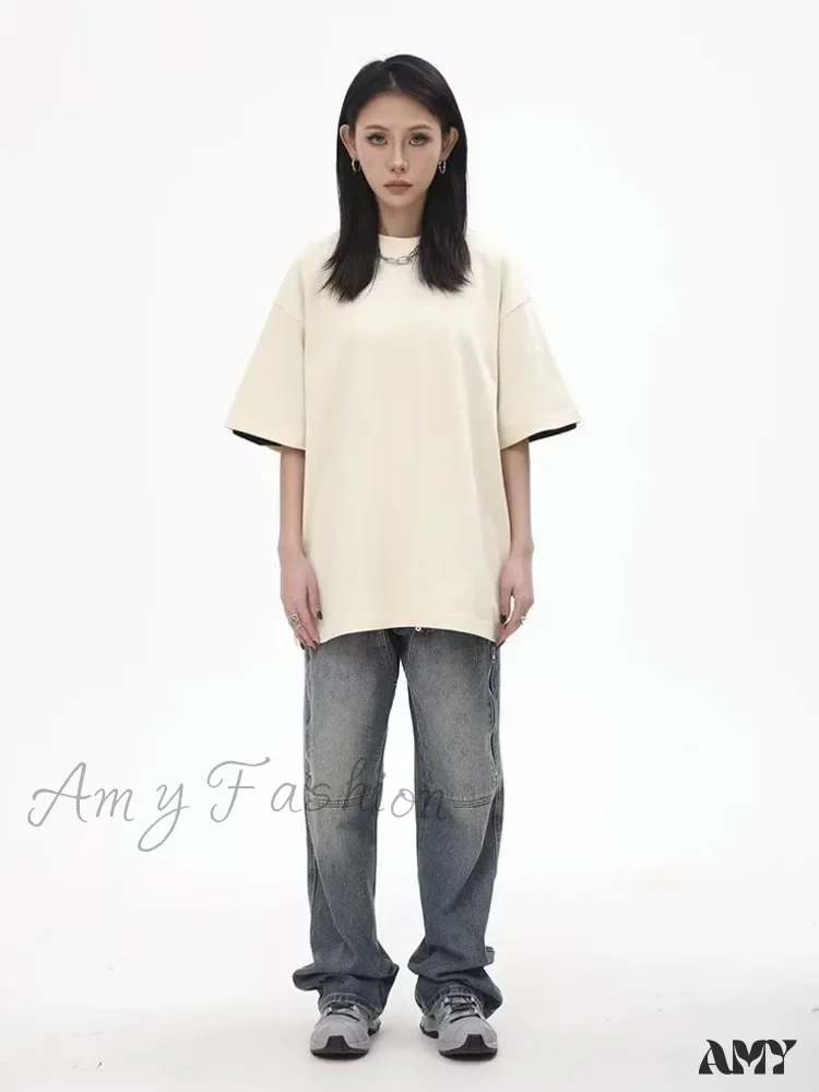 Amy Fashion - High Street Fashion Brand Made Old Wash Zipper Pocket Woodcut Vintage Loose Straight Leg Jean - Image 3
