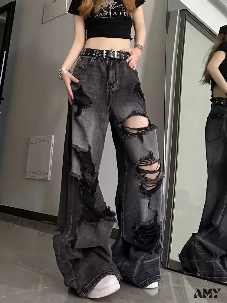 Amy Fashion - High Street Heavy Industry Wide Leg Niche Design Trendy Brand Women's Jean