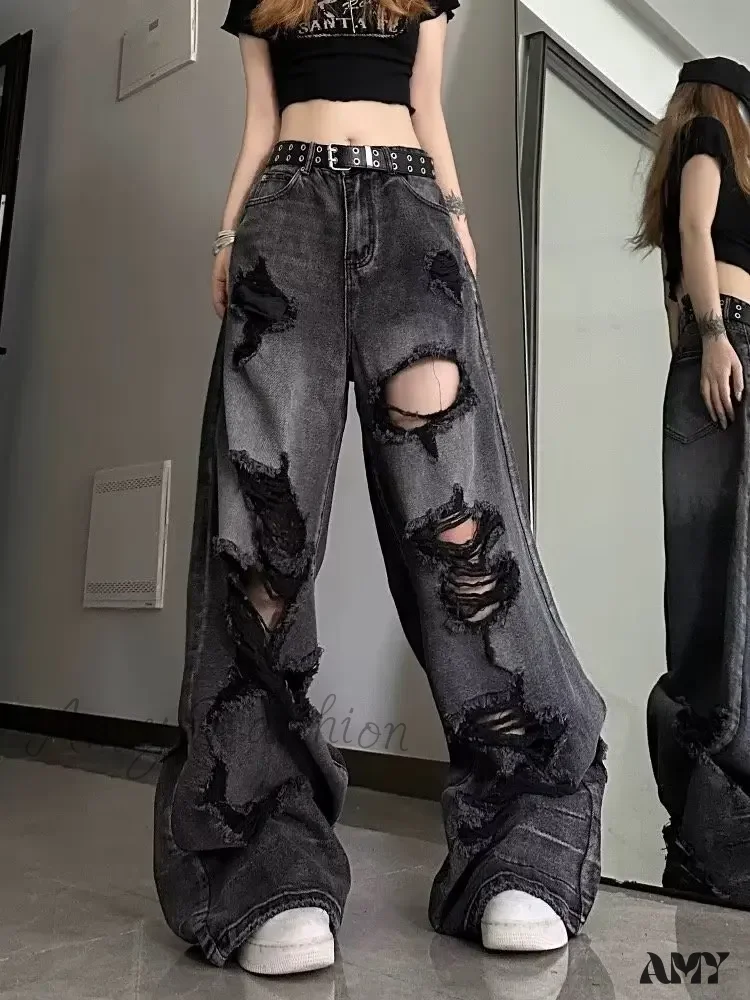 Amy Fashion - High Street Heavy Industry Wide Leg Niche Design Trendy Brand Women's Jean - Image 2