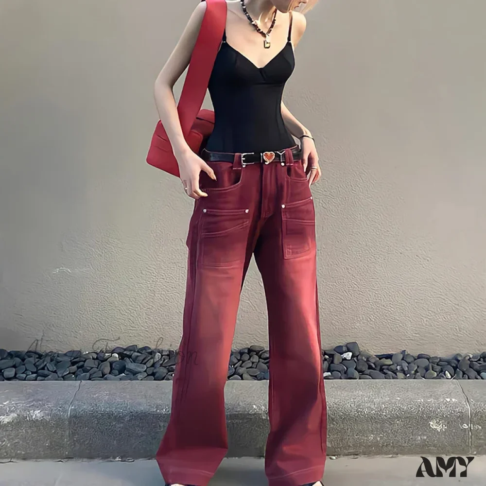 High Waist Baggy Boyfriend Style Vintage Washed Distressed Wide Leg Mopping Y2K Jeans - Image 2