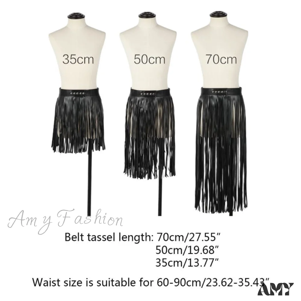 Amy Fashion - High Waist Faux Leather Fringe Tassels Skirt - Image 6