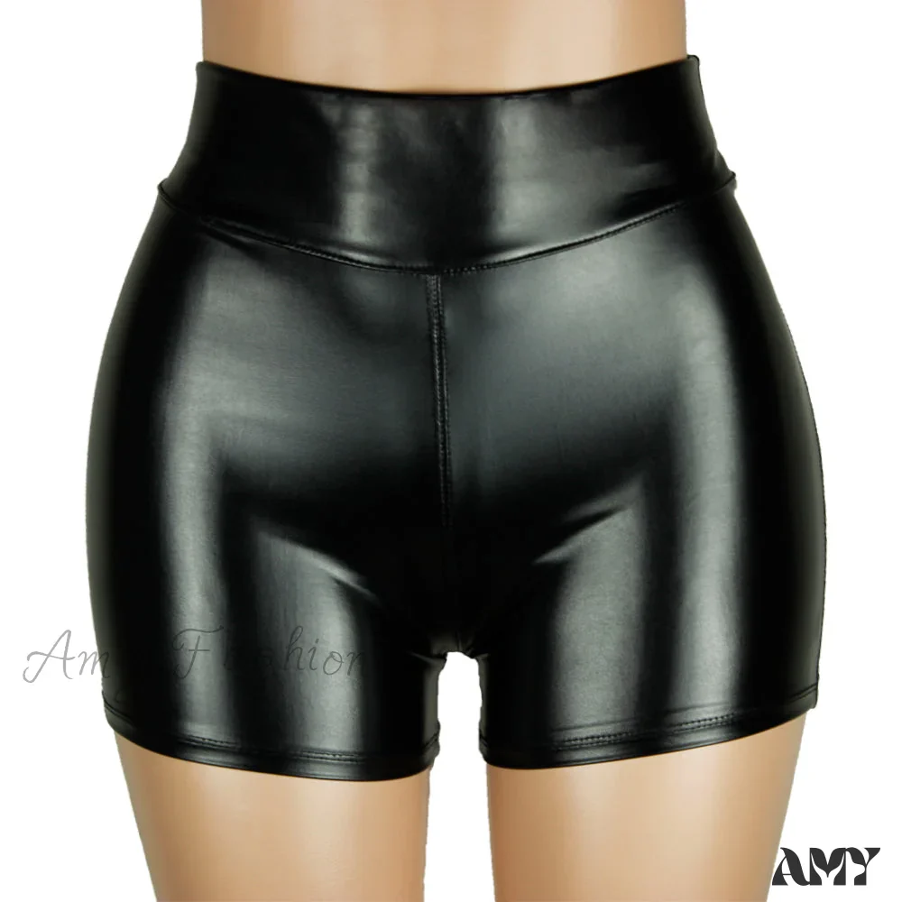 Amy Fashion - High Waist Faux Leather Shorts - Image 2