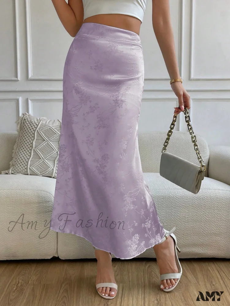 Amy Fashion - High Waist Jacquard Satin A-line Skirt - Image 10