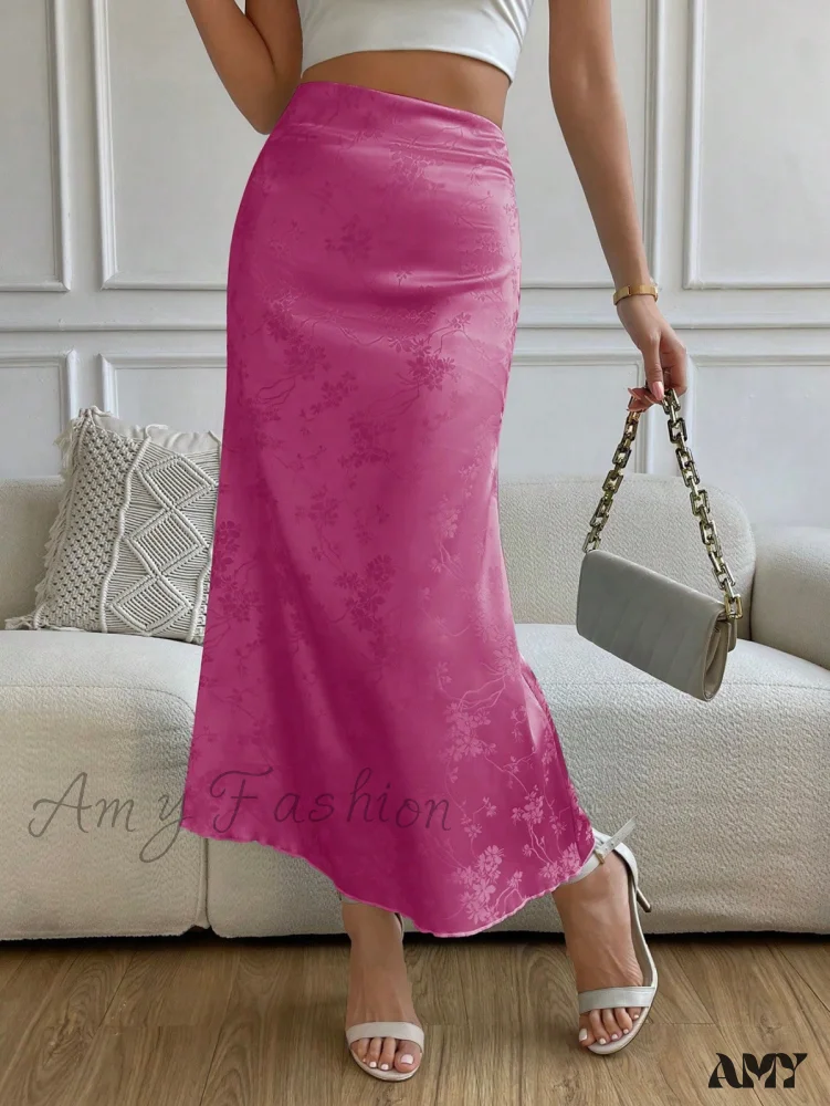 Amy Fashion - High Waist Jacquard Satin A-line Skirt - Image 11