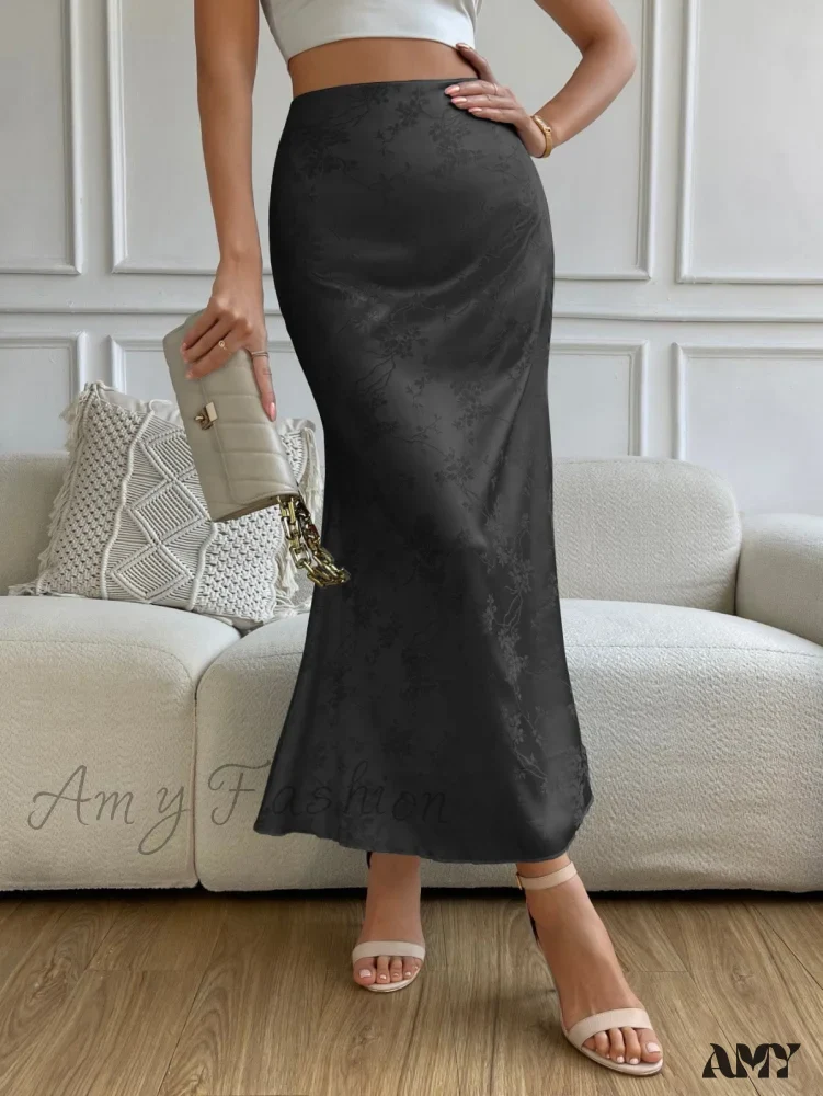 Amy Fashion - High Waist Jacquard Satin A-line Skirt - Image 3