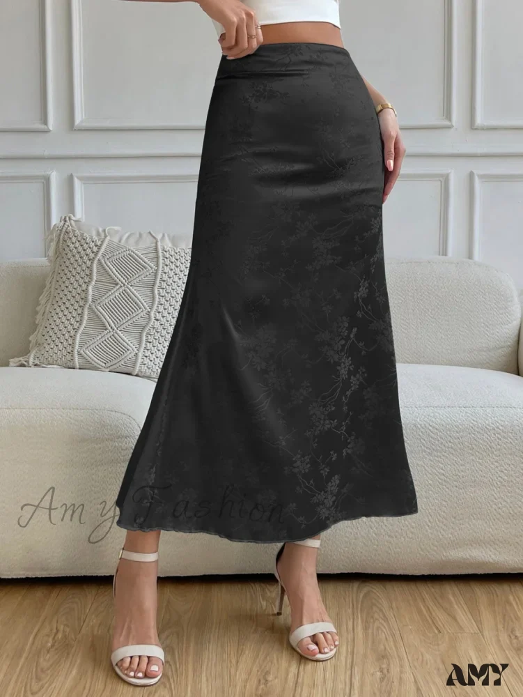 Amy Fashion - High Waist Jacquard Satin A-line Skirt - Image 4