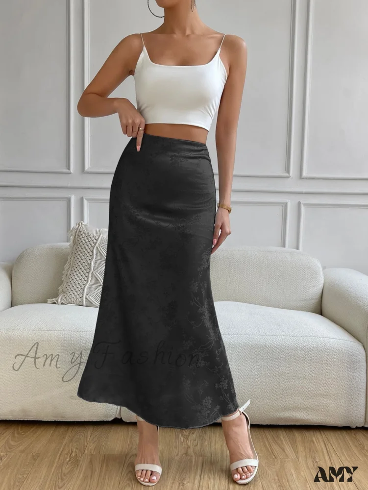 Amy Fashion - High Waist Jacquard Satin A-line Skirt - Image 5