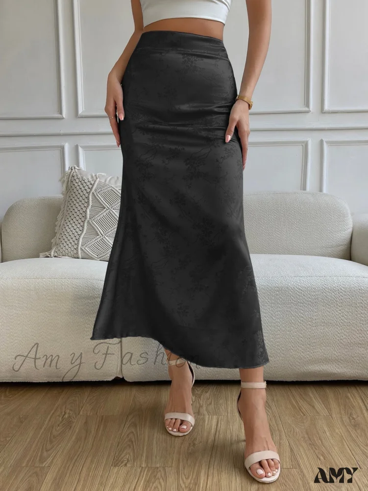 Amy Fashion - High Waist Jacquard Satin A-line Skirt - Image 6