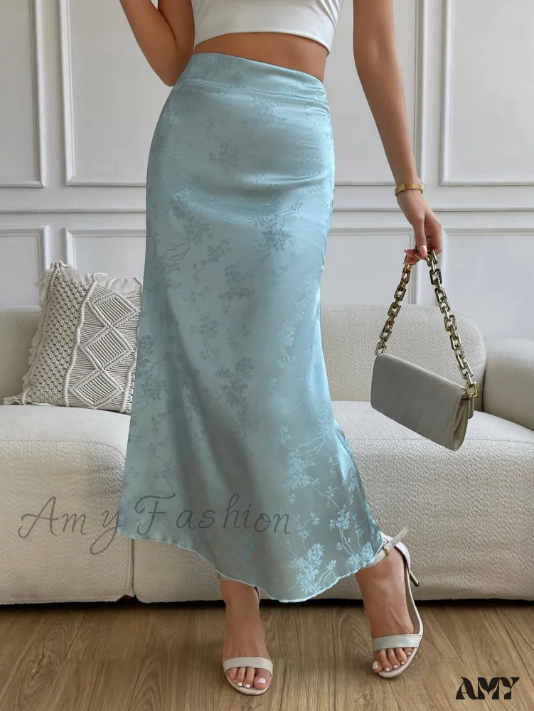 Amy Fashion - High Waist Jacquard Satin A-line Skirt - Image 7