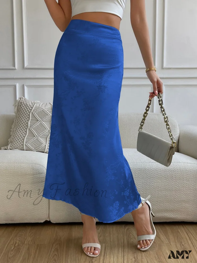 Amy Fashion - High Waist Jacquard Satin A-line Skirt - Image 9
