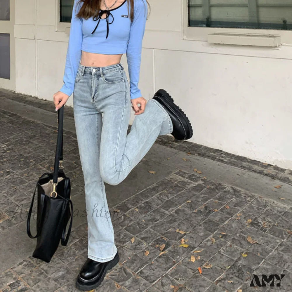 Amy Fashion - Elastic Fashion Boyfriend Style Denim Pants - Image 3