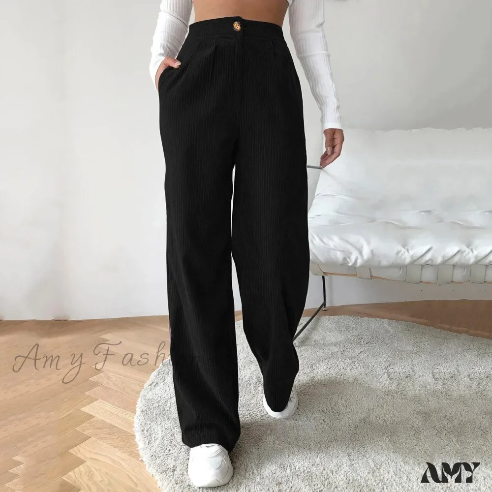High Waist Wide Spring Solid Causal Straight Loose Vintage Trouser - Image 3