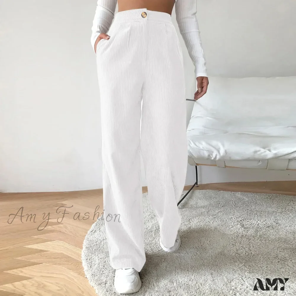 High Waist Wide Spring Solid Causal Straight Loose Vintage Trouser - Image 4