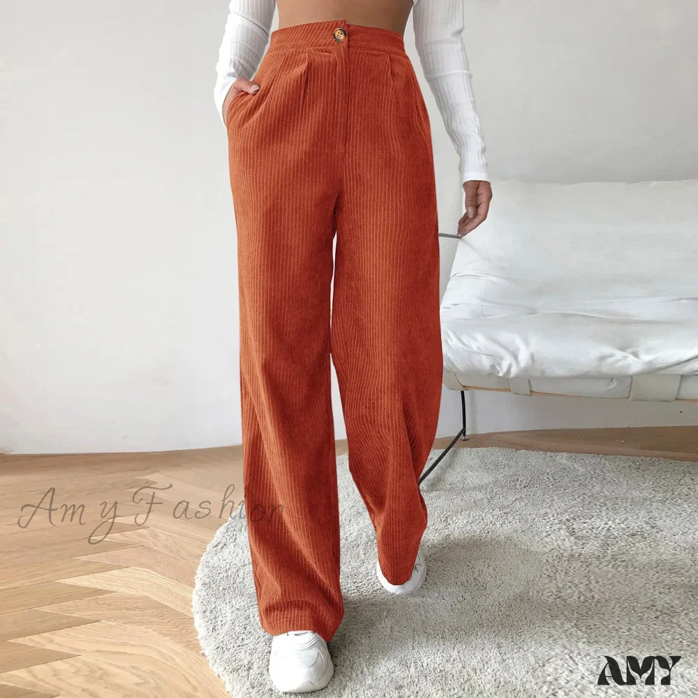High Waist Wide Spring Solid Causal Straight Loose Vintage Trouser - Image 5