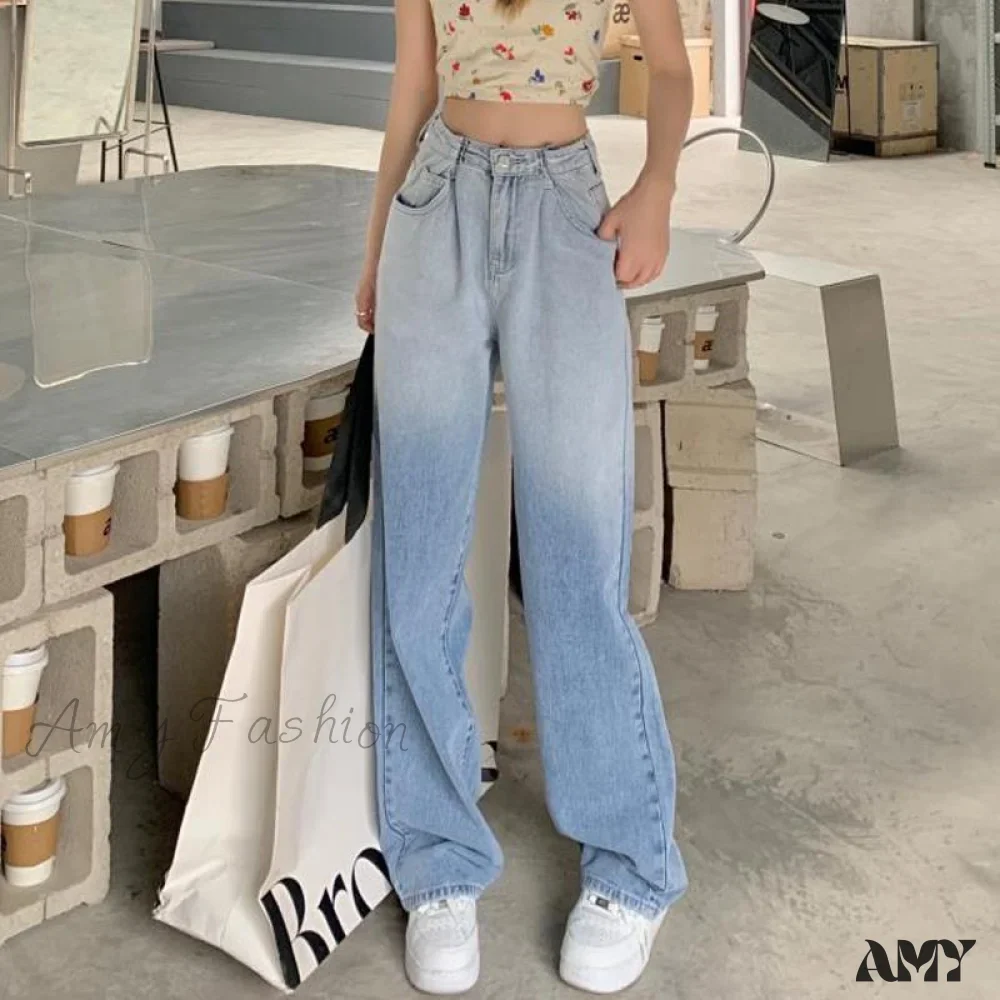 Amy Fashion - High Waisted Casual Streetwear Gradient Jeans