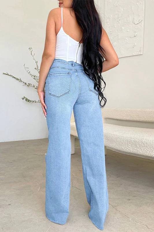 High-Waisted Ripped Wide-Leg Frayed Denim Jeans - Image 4