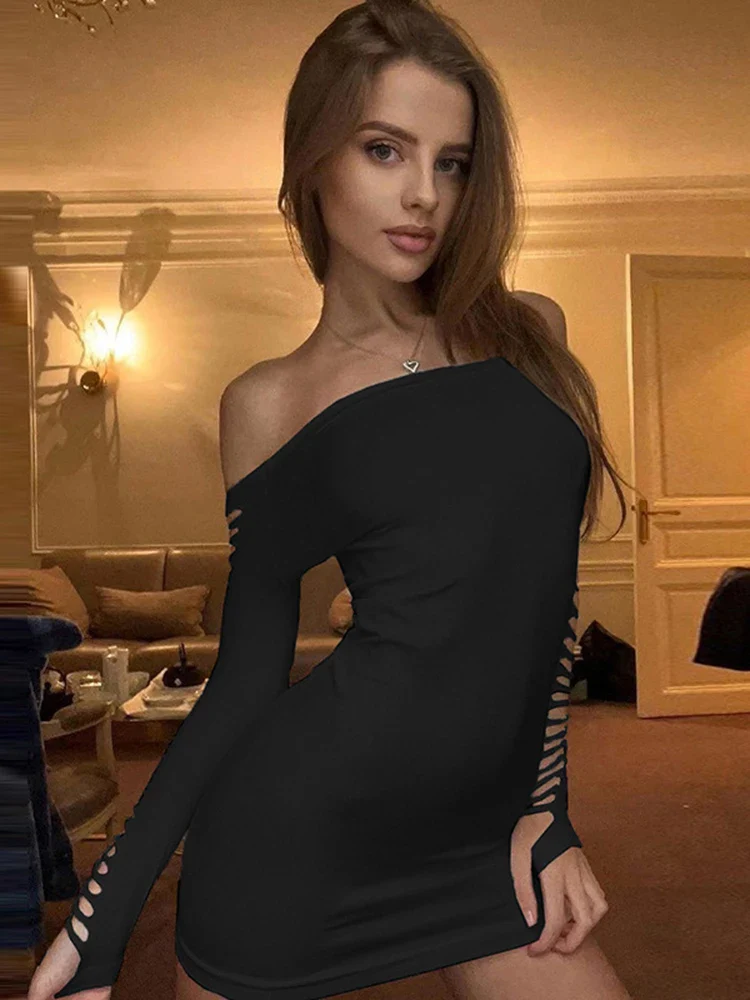Hollow Backless Off Shoulder Mini Dress - Image 5