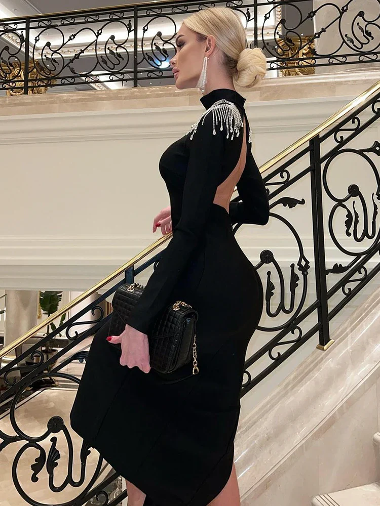 Hollow Backless Turtleneck Party Dress - Image 4