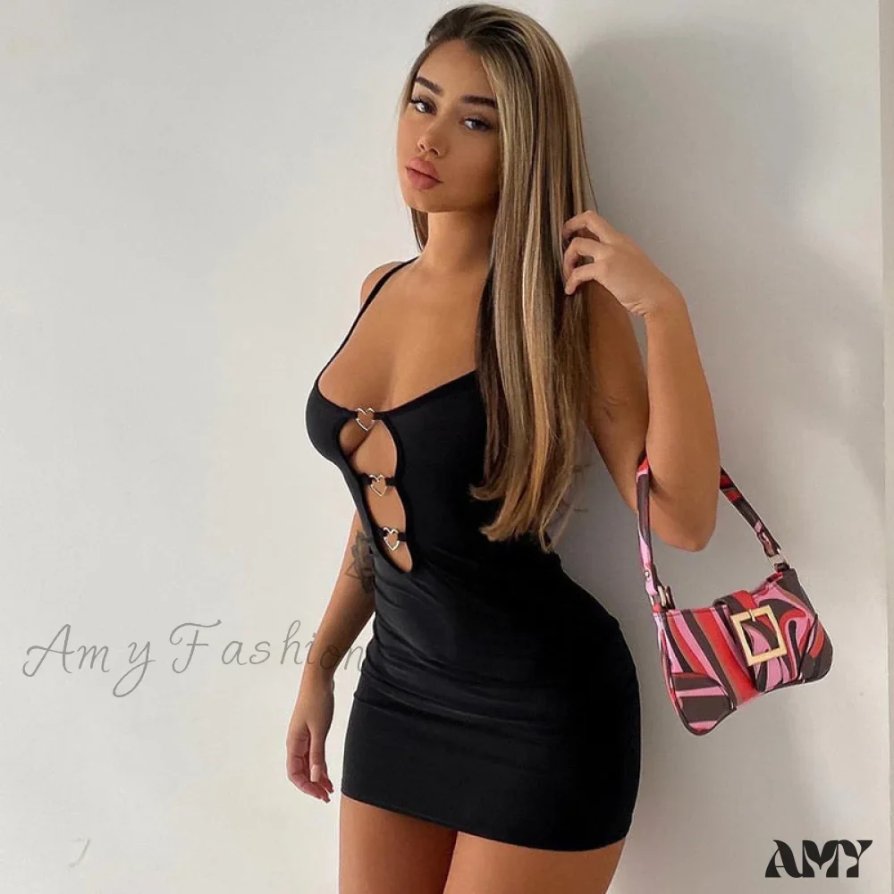 Amy Fashion - Camisole Heart Ring Decor Club Sexy Party Dress - Image 2