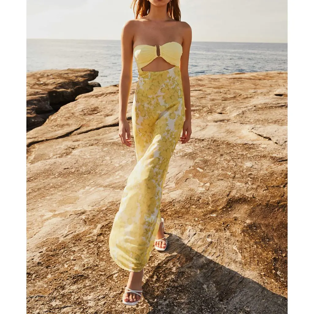 Hollow Out Bow Tube Strapless Vacation Dress