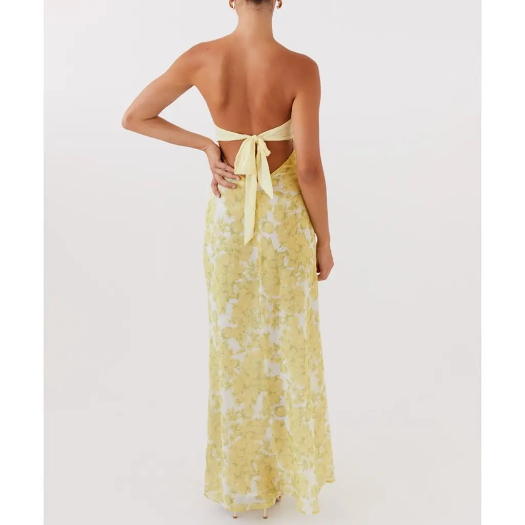 Hollow Out Bow Tube Strapless Vacation Dress - Image 2