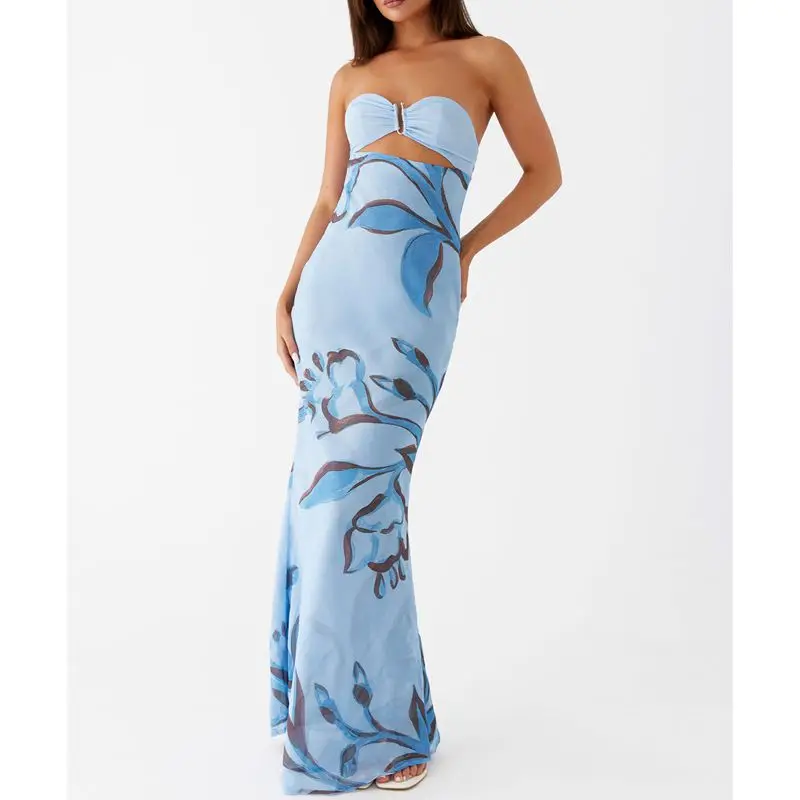 Hollow Out Bow Tube Strapless Vacation Dress - Image 3