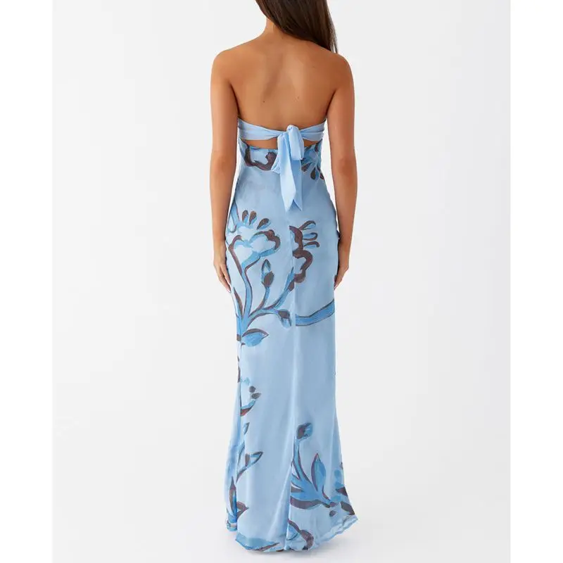 Hollow Out Bow Tube Strapless Vacation Dress - Image 4