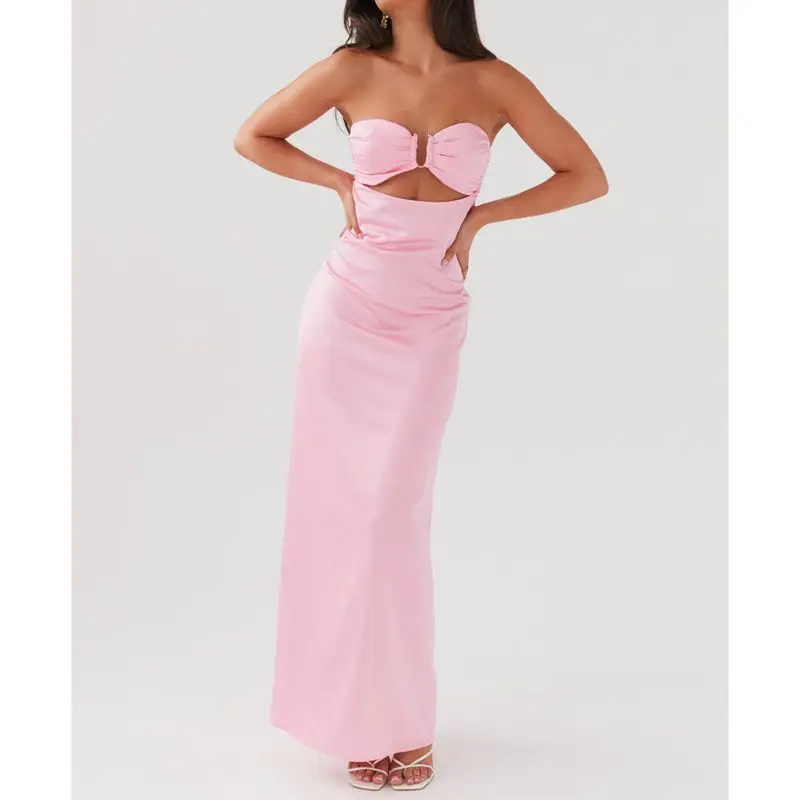 Hollow Out Bow Tube Strapless Vacation Dress - Image 5
