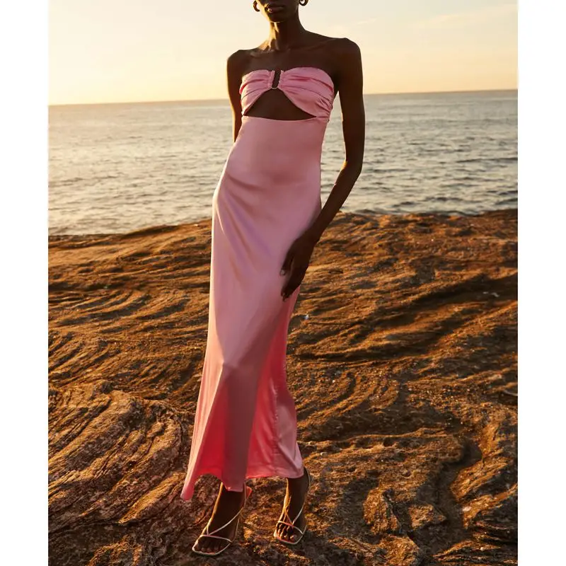 Hollow Out Bow Tube Strapless Vacation Dress - Image 6