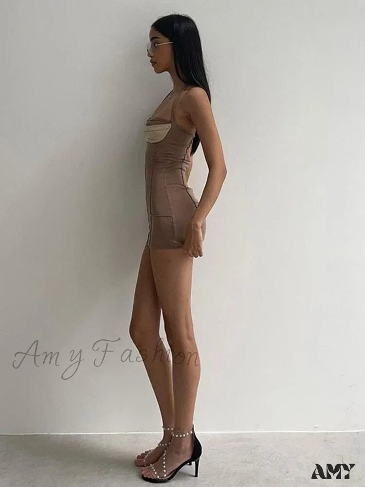 Amy Fashion - Hollow Out Chest Wrapping V Neck Mini Dress - Image 4