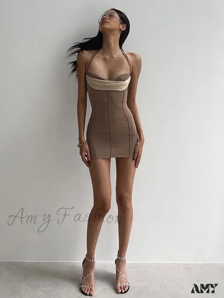 Amy Fashion - Hollow Out Chest Wrapping V Neck Mini Dress - Image 5