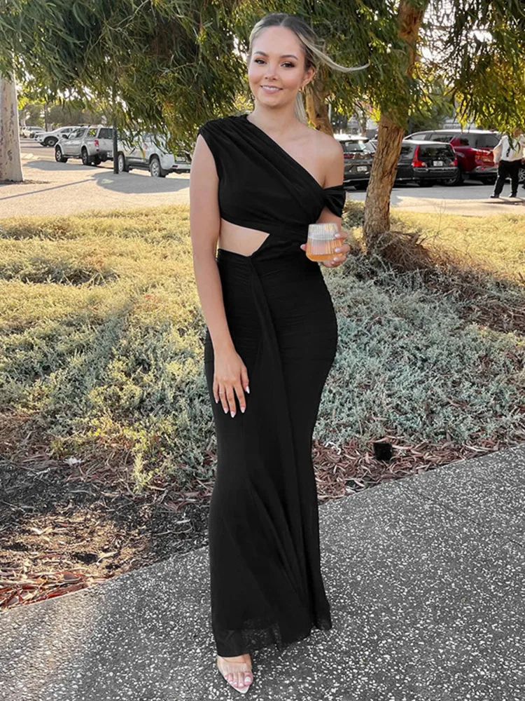 Hollow Pleated Off Shoulder Bodycon Dress - Image 2