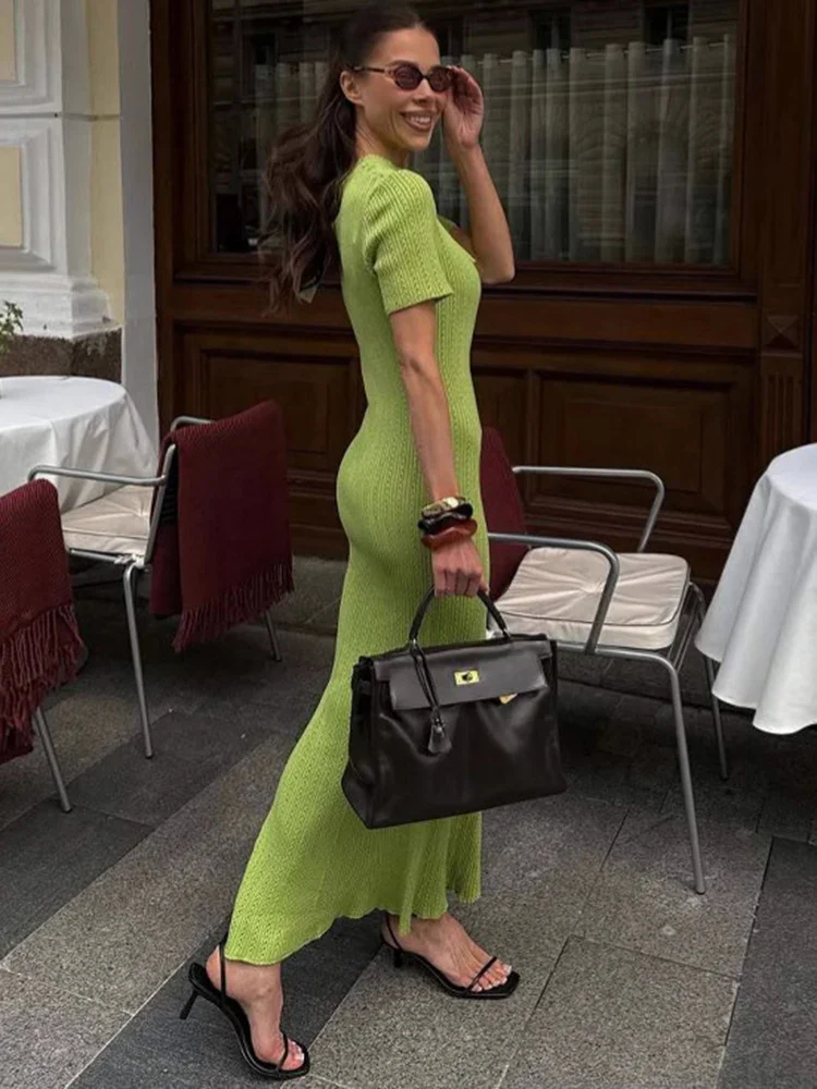 Hollow Slim Short Sleeve Maxi Dress - Image 3