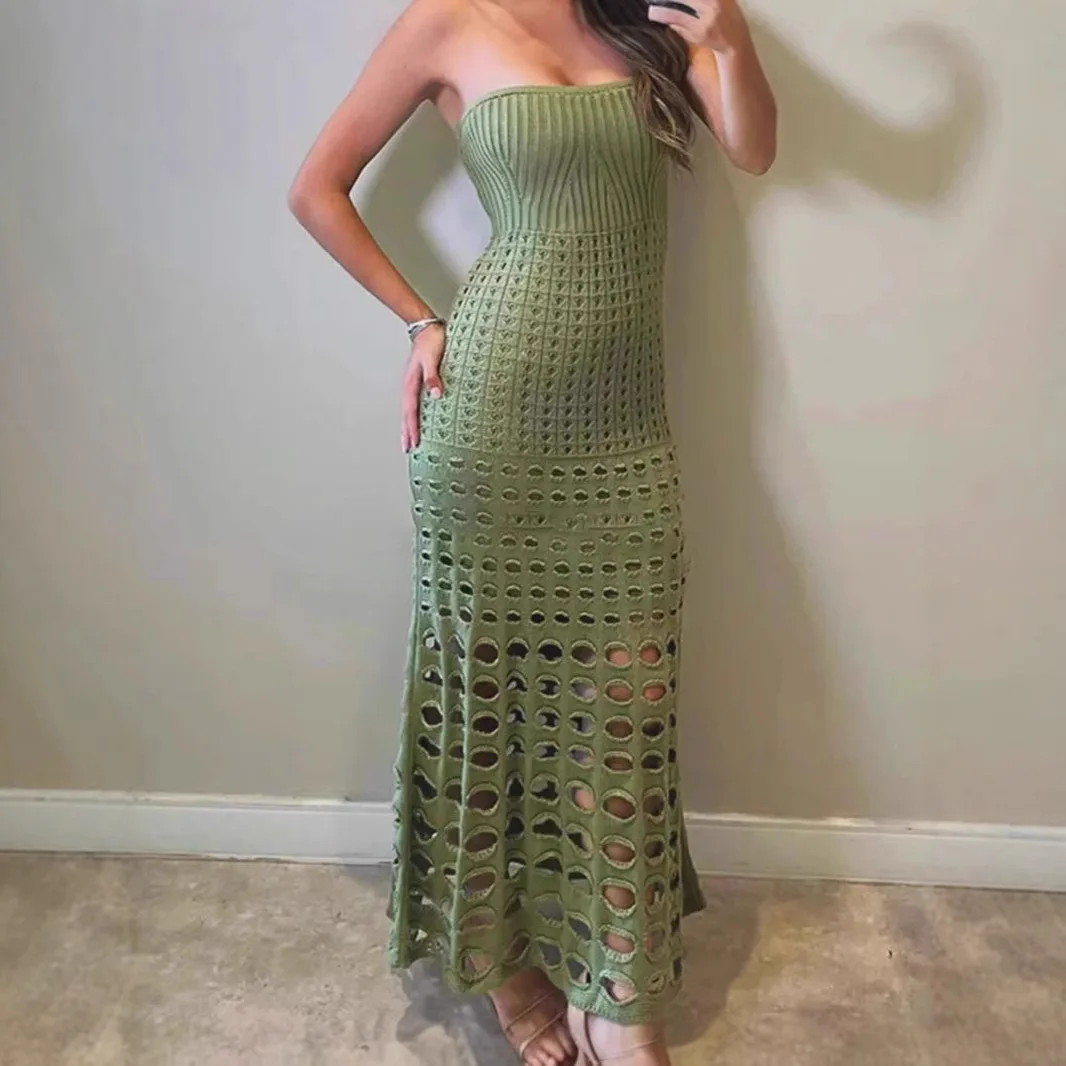 Hollow Strapless Knitted Maxi Dress - Image 6
