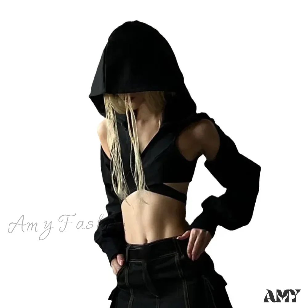 Hooded Trendy Sexy Y2K Subversive Grunge Long Sleeve Streetwear Women Crop Top - Image 5