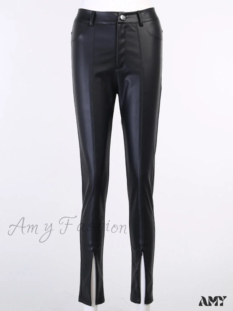 Amy Fashion - Zipper Skinny Faux Leather Pants - Image 4