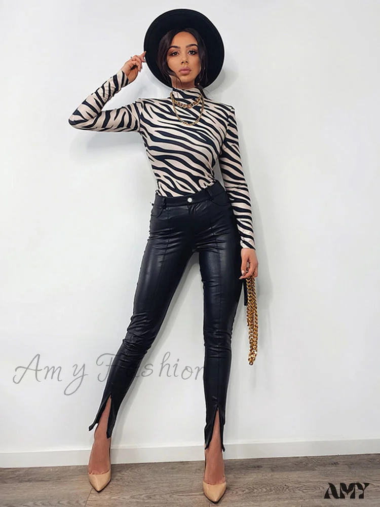 Amy Fashion - Zipper Skinny Faux Leather Pants - Image 6
