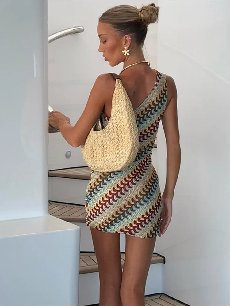 Irregular Knit One Shoulder Mini Dress - Image 2