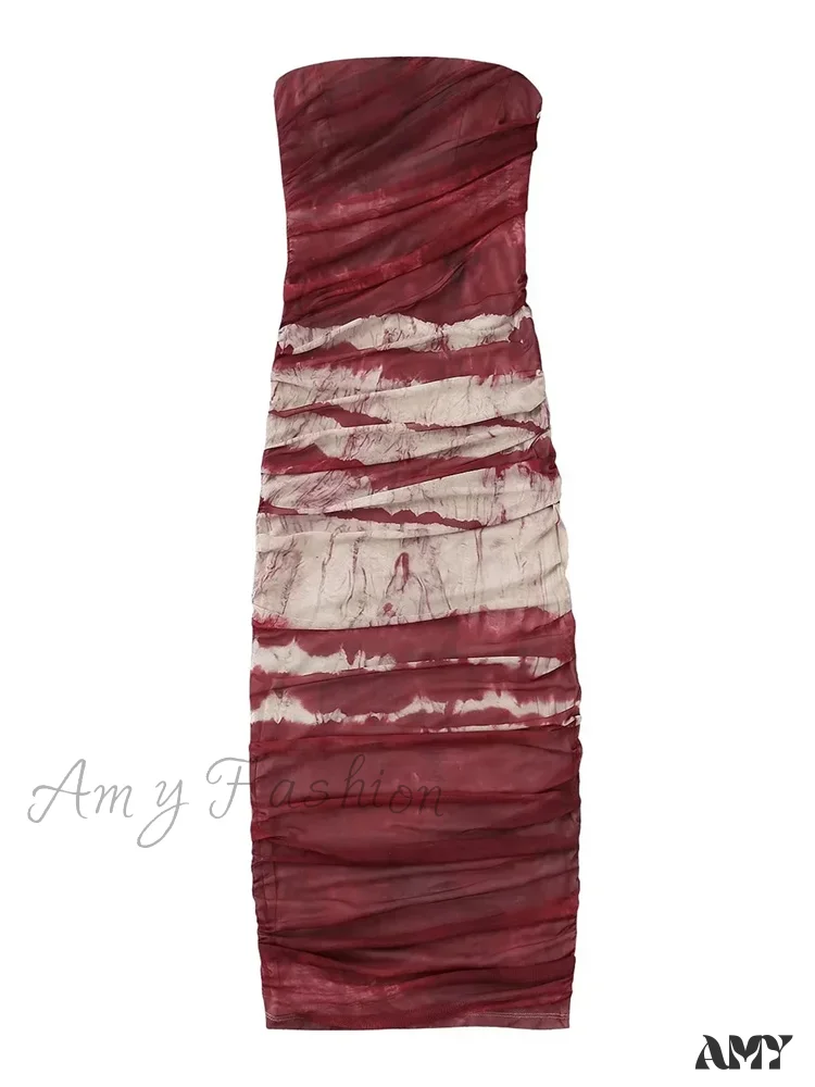 Amy Fashion - Irregular Tie Dyeing Print Tube for Women Summer Beach Party Clubwear Strapless Off Shoulder Ruched Dress - Image 5