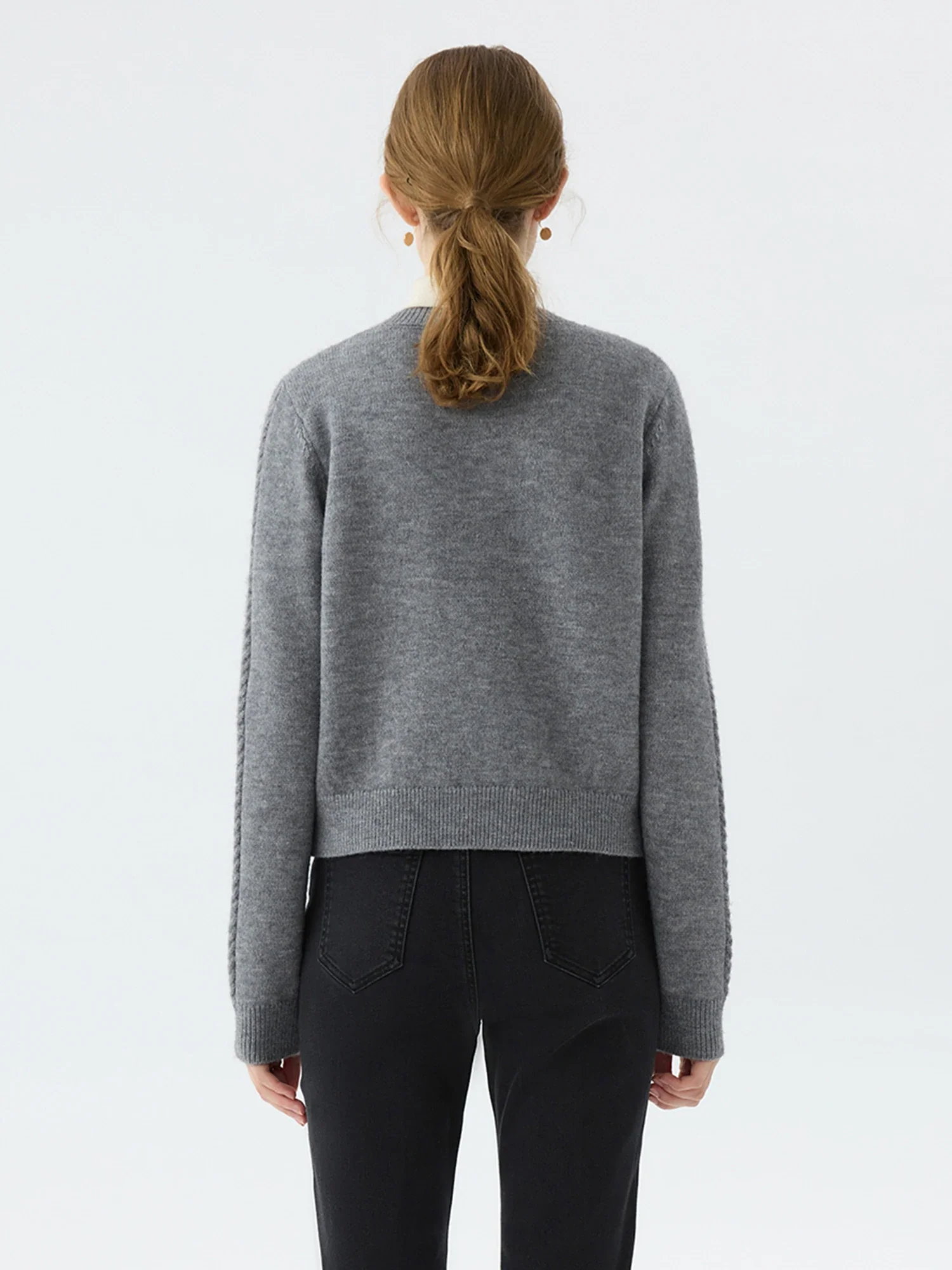 Jacquard Round Neck Office Knit Cardigan - Image 2