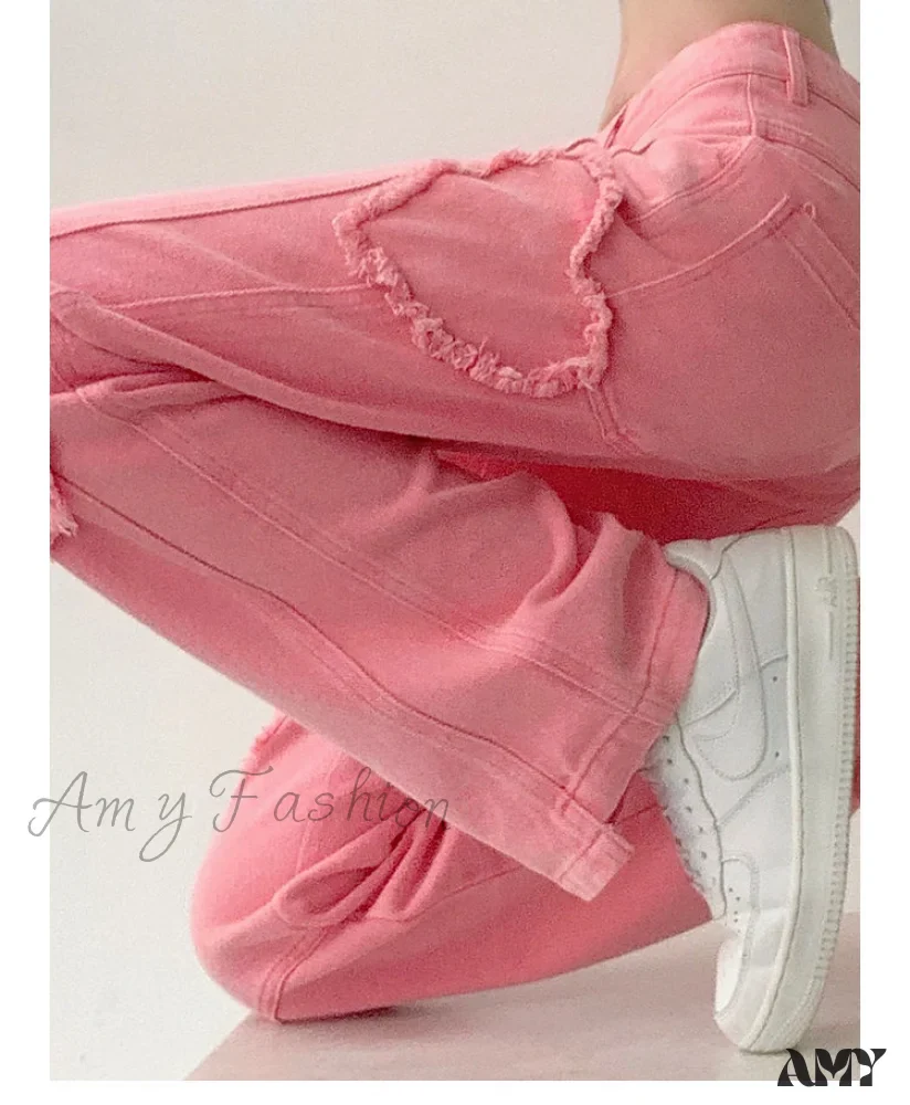 Amy Fashion - Y2K Cute Pink Heart Shape Jeans - Image 2