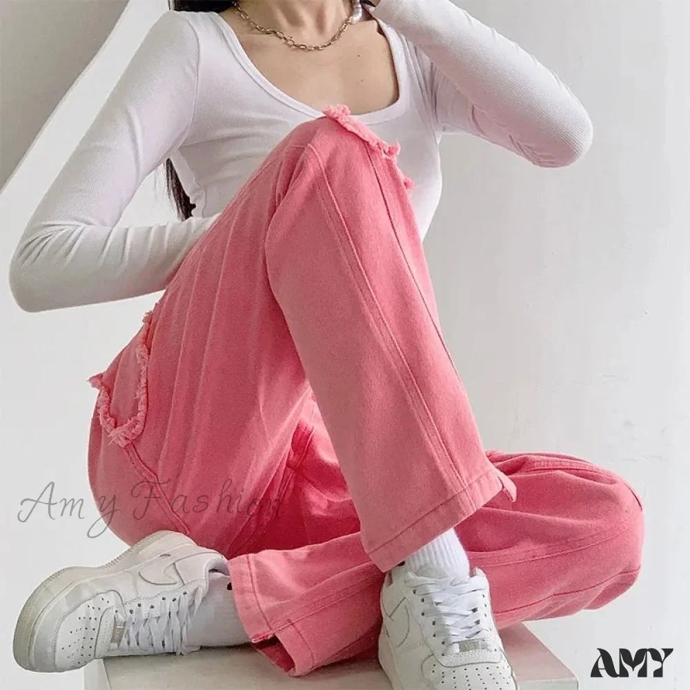 Amy Fashion - Y2K Cute Pink Heart Shape Jeans - Image 3