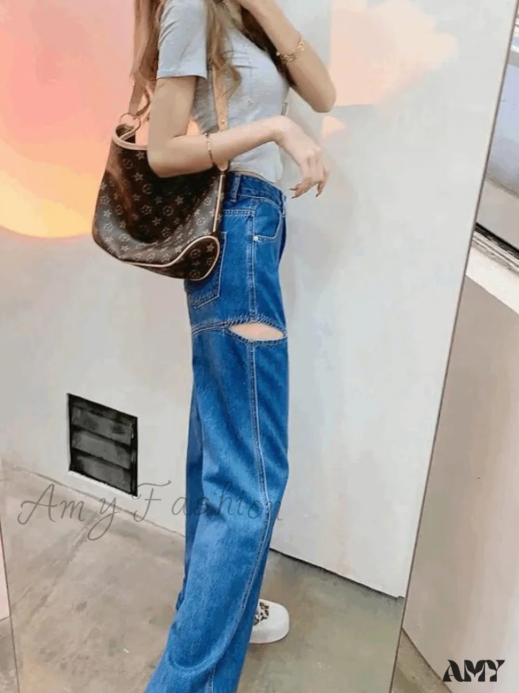 Amy Fashion - Retro Loose High Waist Blue Jeans - Image 6