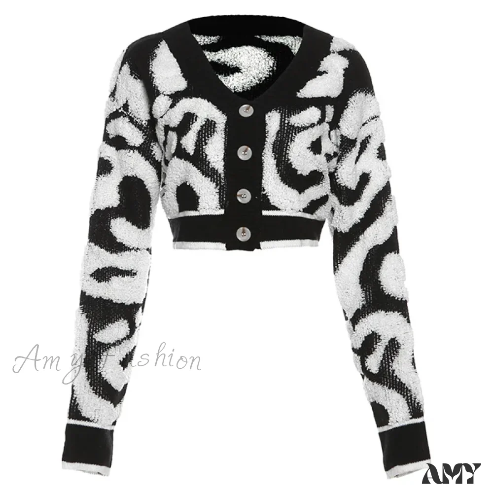 Knitted Color Patchwork Slim Short V Neck Long Sleeve Single Breasted Pink Casual Sweater - Image 3