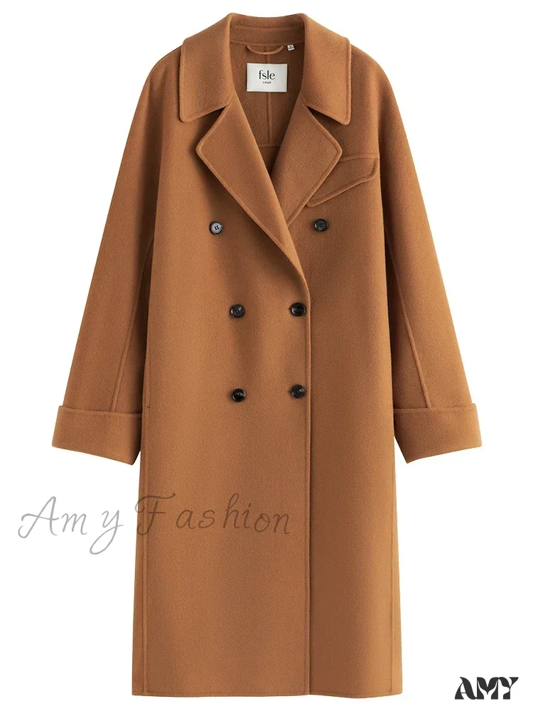 Korean Full Woolen Long Autumn Winter Hepburn Double-sided Special Color Gentle Wind Coat - Image 3