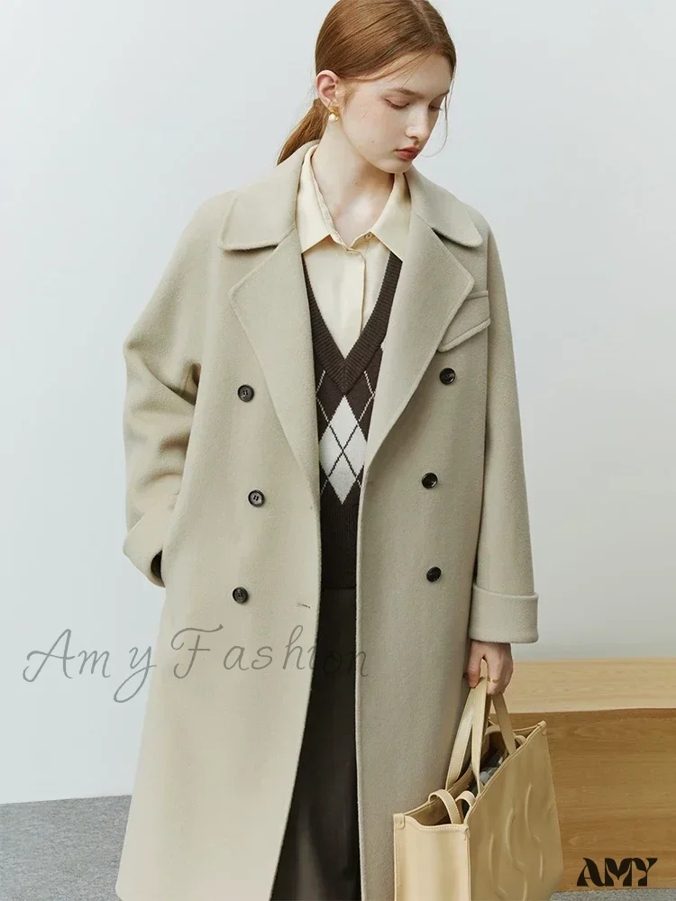 Korean Full Woolen Long Autumn Winter Hepburn Double-sided Special Color Gentle Wind Coat - Image 4
